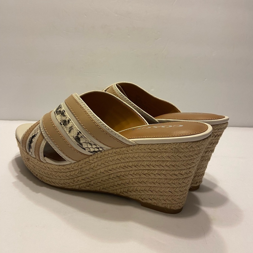 Brand New Coach Florentine Open Toe Leather Wedge Sandals Chalk Sz 10 - Picture 7 of 13